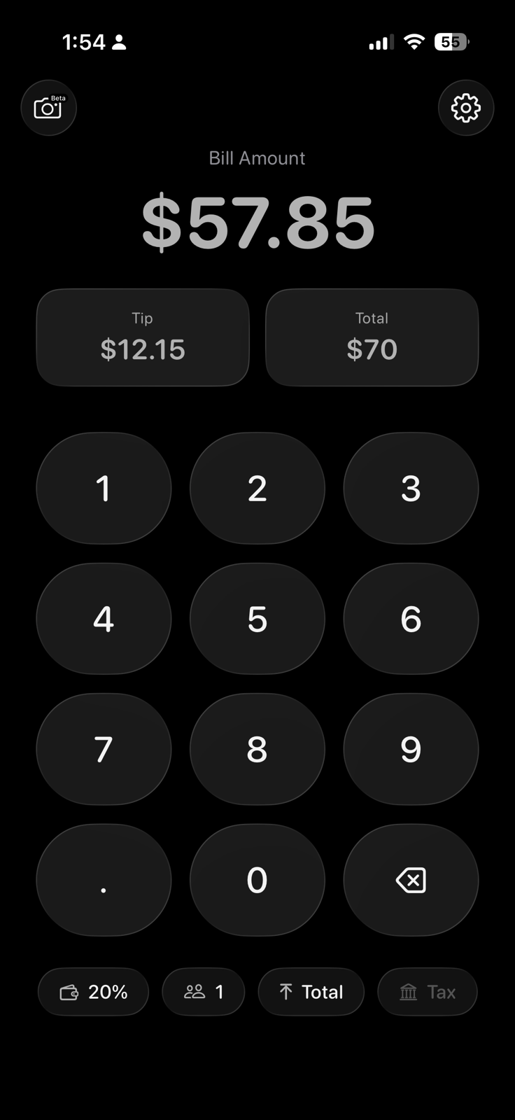 TipCalc Pro main screen